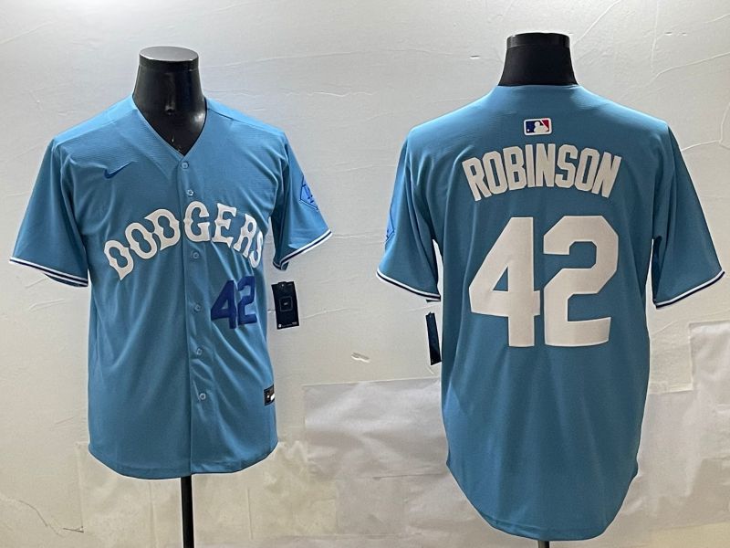 Men Los Angeles Dodgers #42 Robinson Light Blue Joint Name 2025 Nike MLB Jersey style 23->los angeles dodgers->MLB Jersey